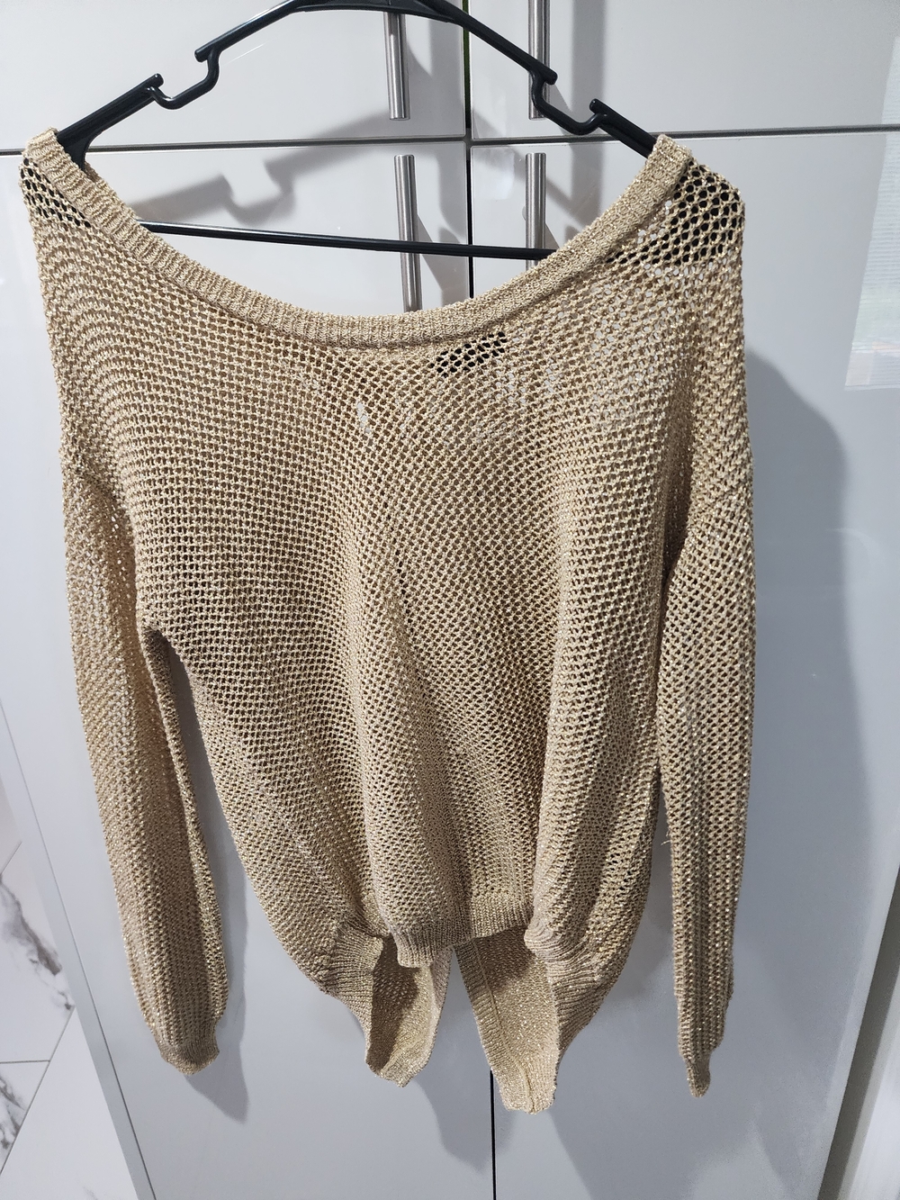 mine Beige Off-Shoulder Open Knit Sweater